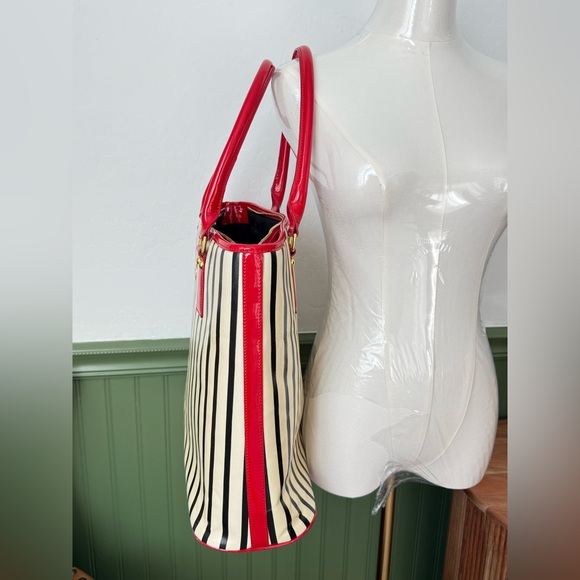 St. John PVC Tote in Black/Red/Ivory or light yellow hard to tell VGUC - Picture 4 of 17